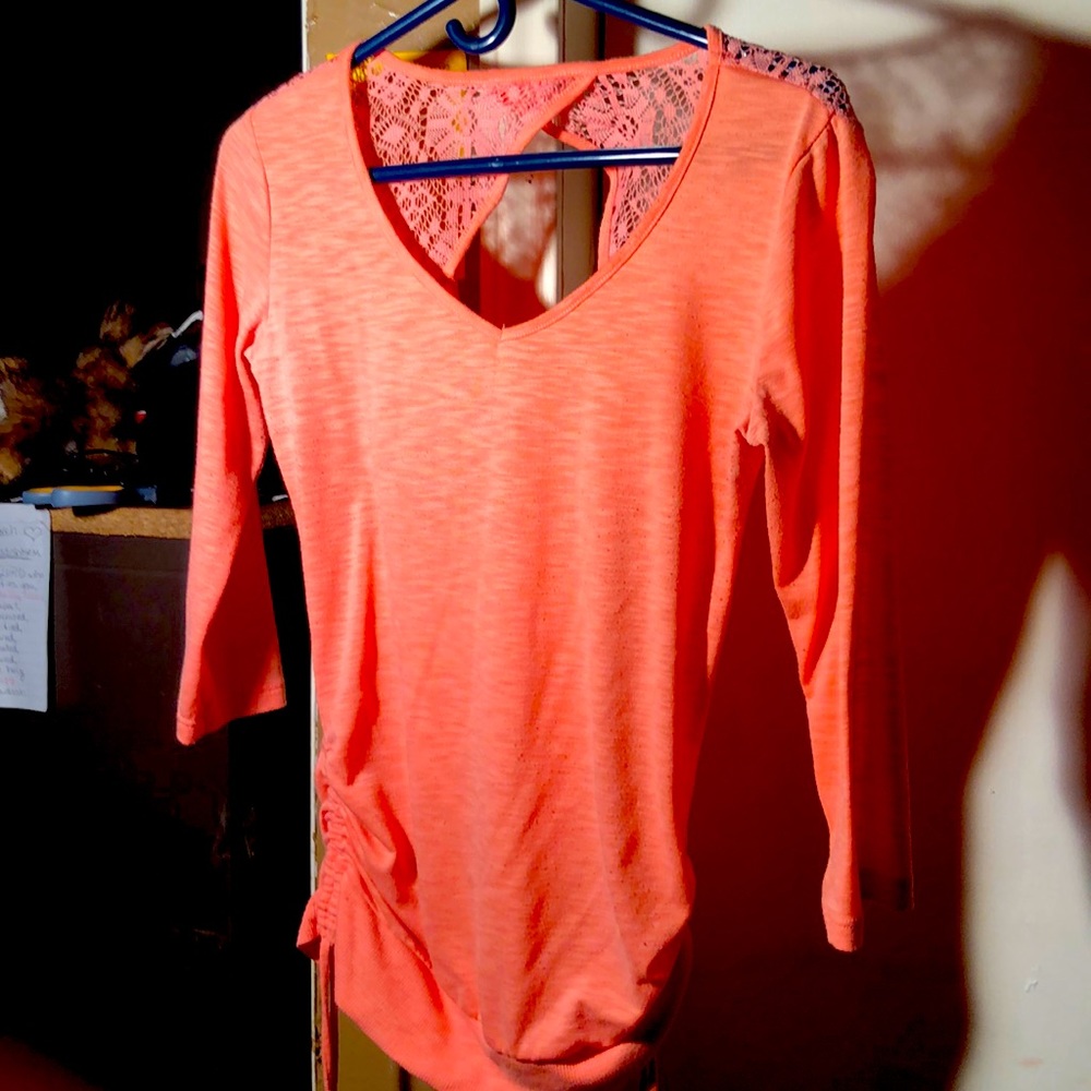 Shear Lacey coral dress shirt with a dark coral lace undershirt size medium